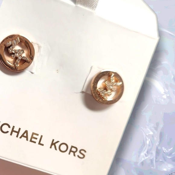 Michael Kors gold tone Crystal pave monogram stud earring - Picture 3 of 3